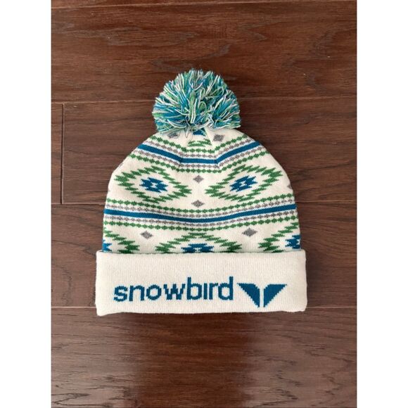 Snowbird Ski Pom Pom Beanie Blue Green - Picture 1 of 2
